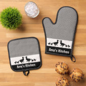 Enten & Gingham Design Oven Mitt & Pot Holder Set (Oben Unten)