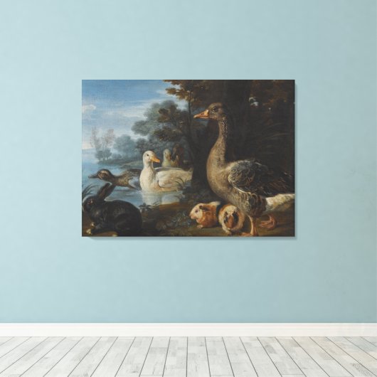Enten Guinea Schweine und ein Kaninchen in einem b Leinwanddruck (Insitu (Holzboden))