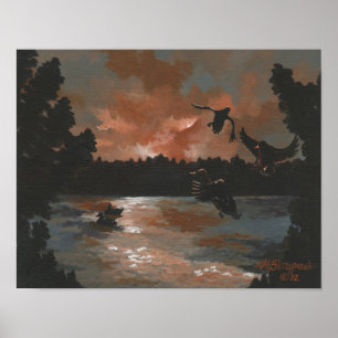 Enten im Teich bei Sonnenuntergang Poster
