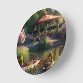 Enten im Teich Runde Wanduhr (Winkel)