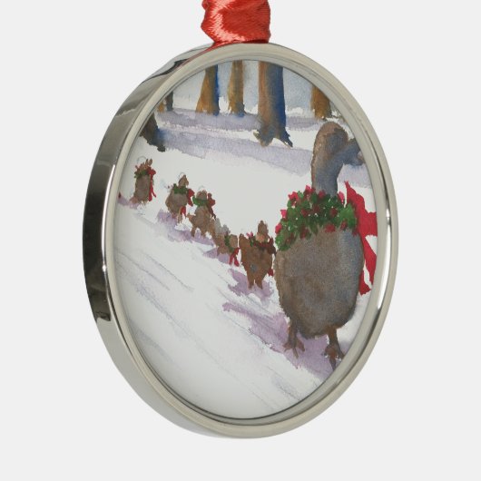 Enten in Boston häufig während der Winterferien Silbernes Ornament (Rechts)