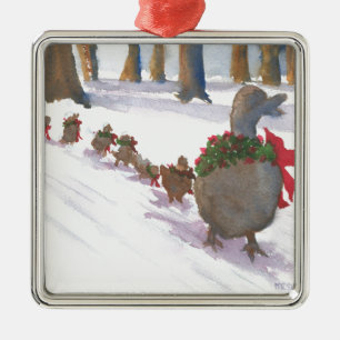 Enten in Boston häufig während der Winterferien Silbernes Ornament