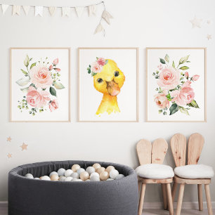 Enten, Landtiere, rosa Blume, Kinderzimmer von Mäd Bilderwand Sets