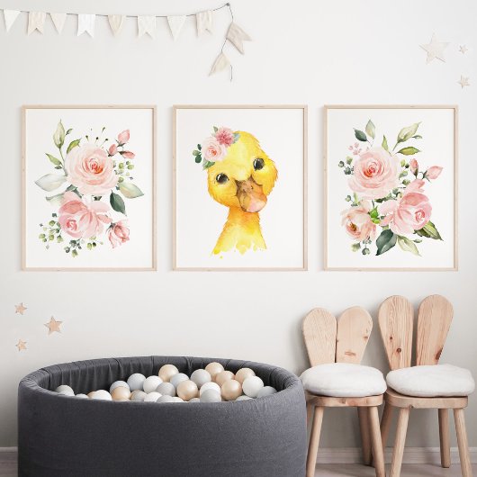 Enten, Landtiere, rosa Blume, Kinderzimmer von Mäd Bilderwand Sets