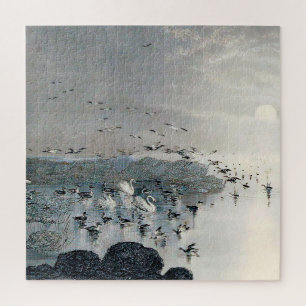 Enten, Mallards und Schwäne am See bei Sonnenunter Puzzle