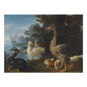 Enten, Meerschweinchen und ein Kaninchen in einer Fotodruck