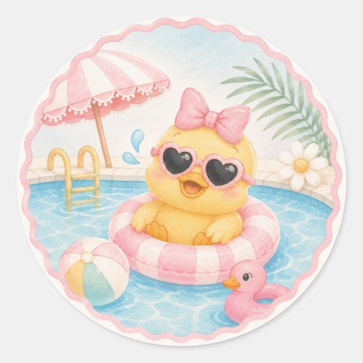 Enten Pool Party Aufkleber | Rosa Sommer Geburtsta (Vorderseite)