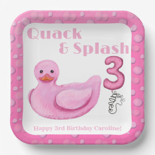 Enten Quack und Splash 3. Geburtstagseinladung Pappteller