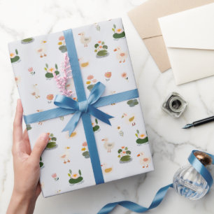 Enten & Seerosenblätter auf Weiß Geschenkpapier