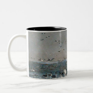 Enten, Stockenten und Schwäne auf dem See bei Sonn Zweifarbige Tasse