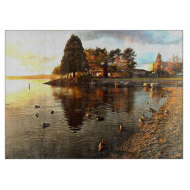 Enten und Bäume bei Sonnenuntergang Schneidebrett