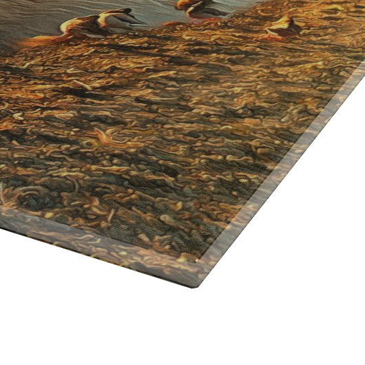 Enten und Bäume bei Sonnenuntergang Schneidebrett (Ecke)