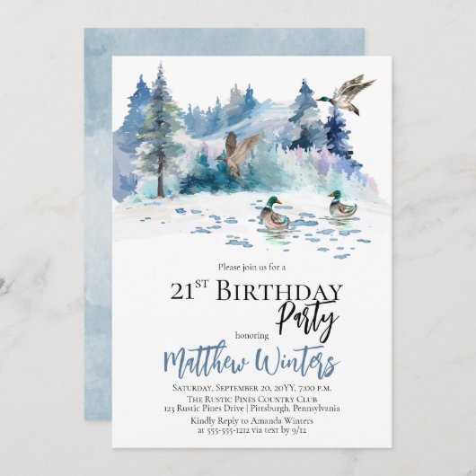 Enten Wald Natur 21. Geburtstag Party Einladung (Vorne/Hinten)