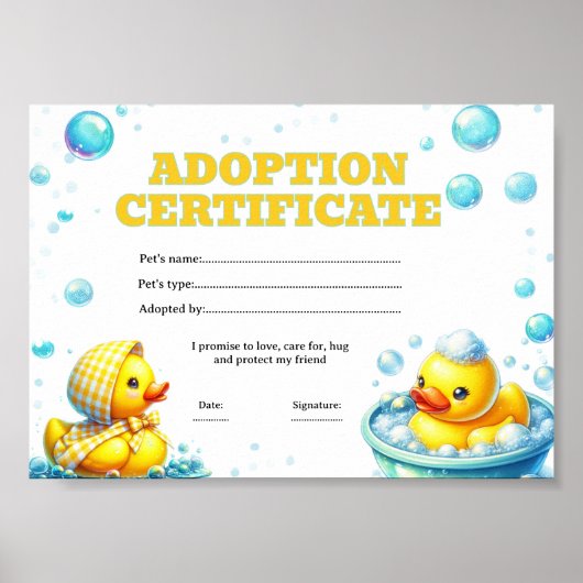 Entenadoption-Urkunde bearbeitbar Poster (Vorne)