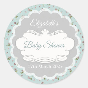 Entenei Blau Blumen Baby Shower Runder Aufkleber