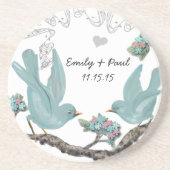 Enteneig Blau und Rosa Vintage Liebesvögel Unterse Getränkeuntersetzer (Vorne)