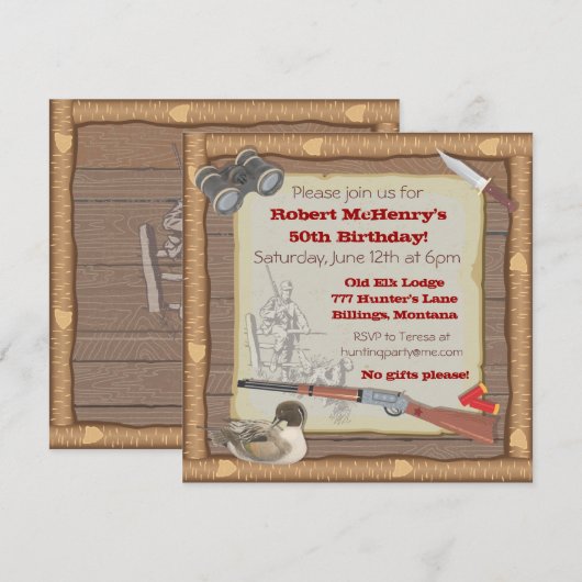 Entenjagd Einladung mit Holzrahmen (Vorne/Hinten)