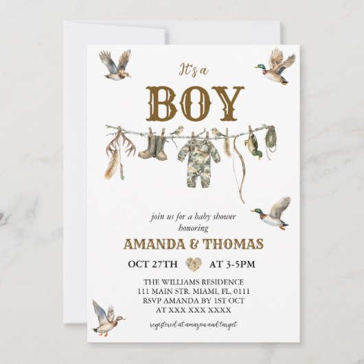 Entenjagd Es ist eine Baby-Dusche Einladung (Vorderseite)