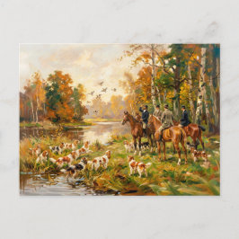 Entenjagd zu Pferd mit Spaniels Postkarte