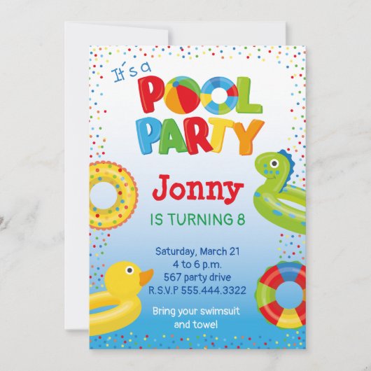 Entenschwimmbad Party, Schwimmbad Geburtstag Einladung (Vorderseite)