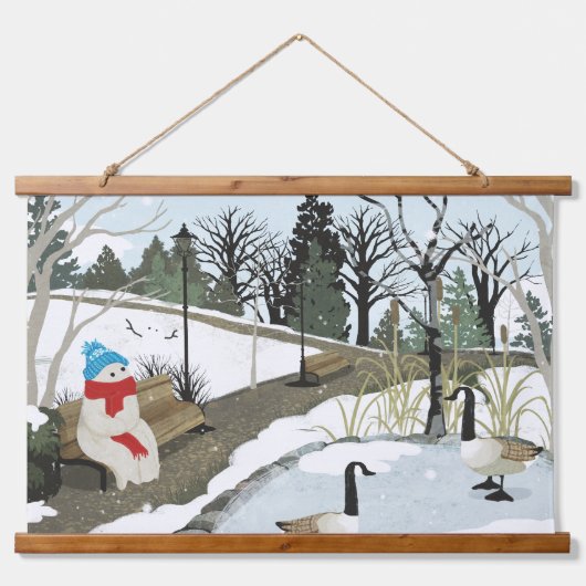 Ententeich - Winter Wandteppich Mit Holzrahmen (Vorne)
