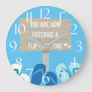 Entering a Flip Flop Zone Beach Blue Thongs Design Große Wanduhr