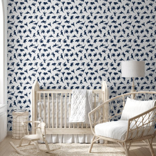 Entfernbare Blaue-Weiße-Dinosaurier-Babyzimmer-Dek Tapete