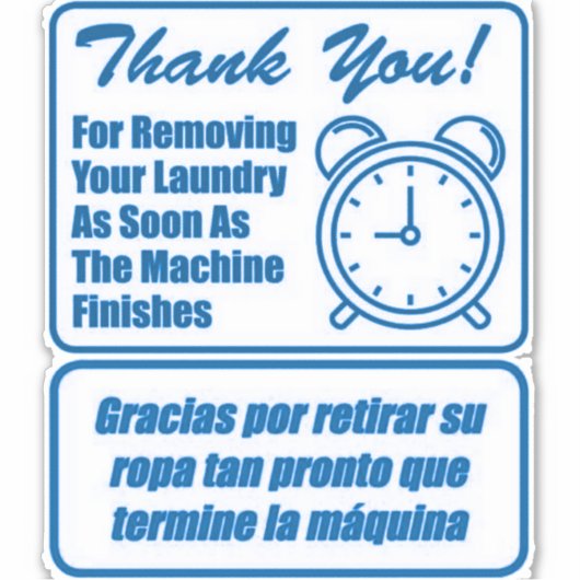 'Entfernen der Wäsche' Waschraum Blue Overlay Aufkleber (Vorderseite)