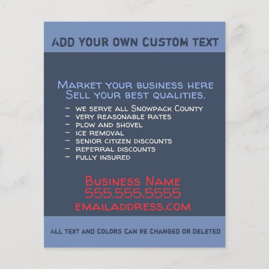 Entfernen des Schnees. Schneepflug. Personalisierb Flyer (Hinten)