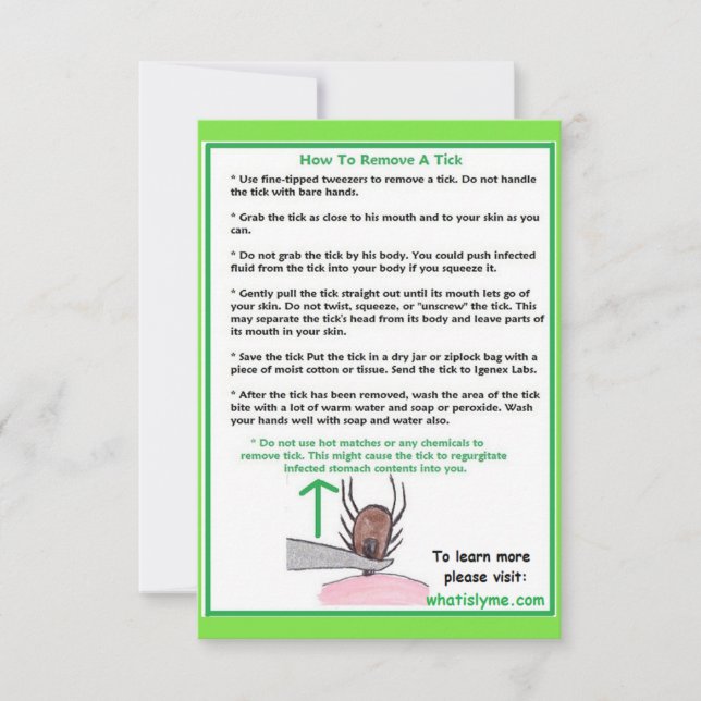 Entfernen einer Tick Instructions Card für Lyme (Vorderseite)