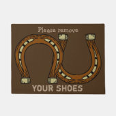 "Entfernen Sie bitte Ihre Schuhe" mit Hufeisen Fußmatte (Vorderseite)