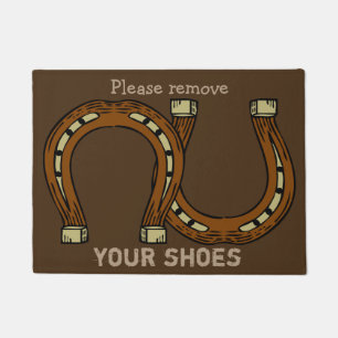 "Entfernen Sie bitte Ihre Schuhe" mit Hufeisen Fußmatte