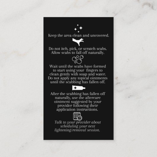 Entfernung der Saline Tattoo nach der Behandlung Visitenkarte (Rückseite)