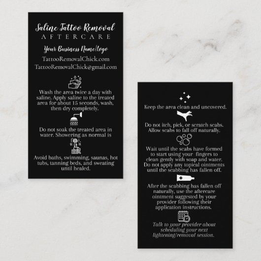 Entfernung der Saline Tattoo nach der Behandlung Visitenkarte (Vorne/Hinten)