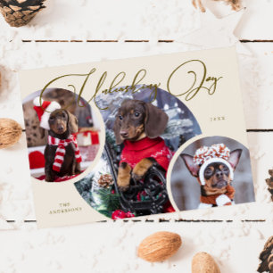 Entfesseln der Joy Cream Dog Foto Holiday Card Feiertagskarte