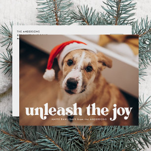 Entfesseln Sie das Joy Dog Foto Feiertagspostkarte