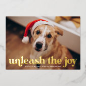 Entfesseln Sie das Joy Navy Dog Foto Folien Feiertagskarte (Vorderseite)