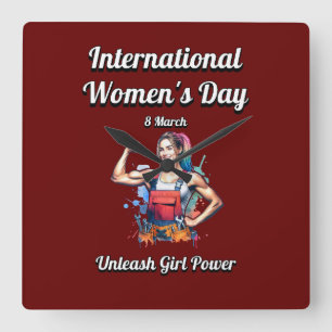 Entfesseln Sie den Girl-Power. Internationaler Fra Quadratische Wanduhr