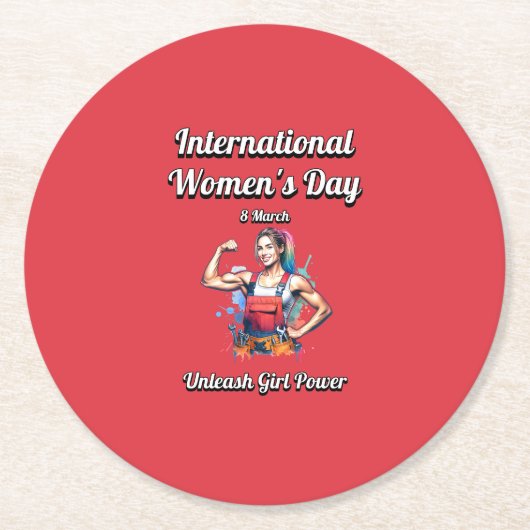 Entfesseln Sie den Girl-Power. Internationaler Fra Runder Pappuntersetzer (Vorderseite)