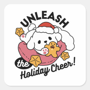 Entfesseln Sie den Holiday Cheer - Niedliche Hunde Quadratischer Aufkleber