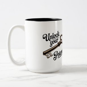 Entfesseln Sie Ihr Potenzial - Vintage Schlüssel M Zweifarbige Tasse
