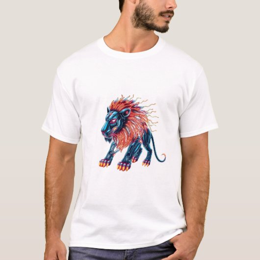 Entfesseln Sie Ihr Roar Neon Robo Lion T-Shirt (Vorderseite)