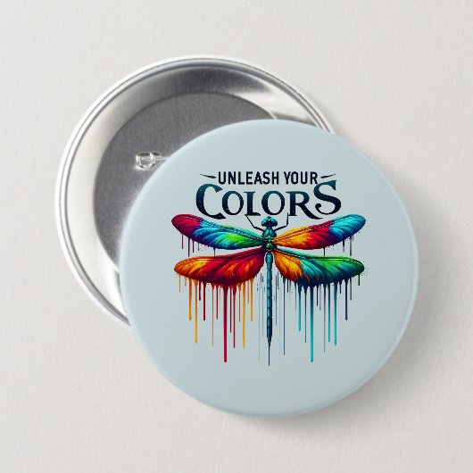 Entfesseln Sie Ihre Farben - Künstlerische Libelle Button (Vorne & Hinten)