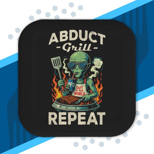 Entführt Grill Wiederhole Retro BBQ Kochen Lustig  Pappteller