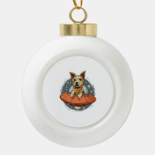 Entführungs Hund � UFO strahlt Welpe Keramik Kugel-Ornament