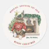 Enthält Cat Hair Funny Christmas Personalisiert Runder Aufkleber (Vorderseite)