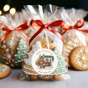 Enthält Cat Hair Funny Christmas Personalisiert Runder Aufkleber