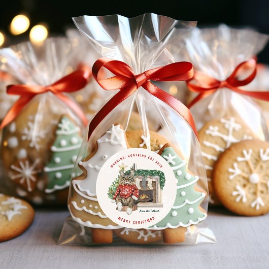 Enthält Cat Hair Funny Christmas Personalisiert Runder Aufkleber