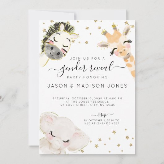 Enthüllung der Einladung von Safari-Tieren (Vorderseite)