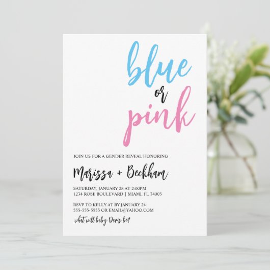 Enthüllung des Blauen oder rosa Geschlechts Einladung (Stehend Vorderseite)